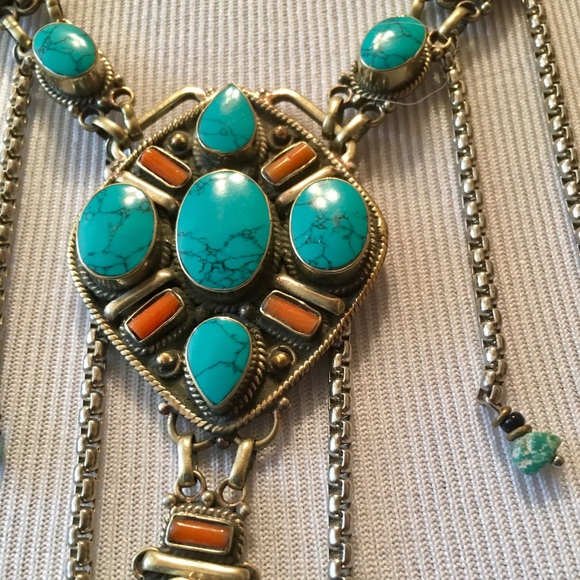 SOLD Free People silver necklace turquoise - Picture 2 of 8